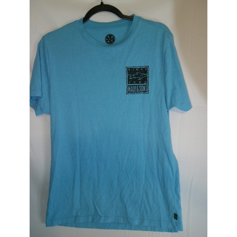 Maui‎ & Sons Mens T-Shirt Graphic Logo Surf Shark Blue Cotton Blend Medium